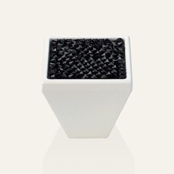 Drehknopf für Möbel Linea Cali Rocks PB mit Swarowski® Jet schwarzen Kristall und Deckweiß