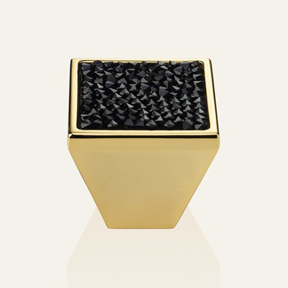 Drehknopf für Möbel Linea Cali Rocks PB mit Swarowski® Jet schwarzen Kristall und reinem Gold