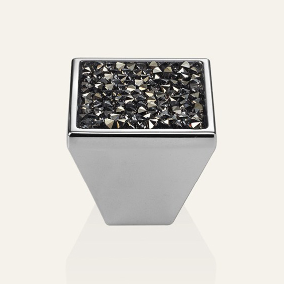 Drehknopf für Möbel Linea Cali Rocks PB mit Kristallen grau Swarowski® Chrom poliert