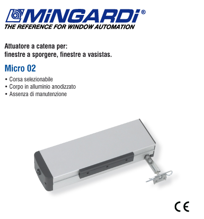 Micro 02 Mingardi attuatore finestre a sporgere e vasistas