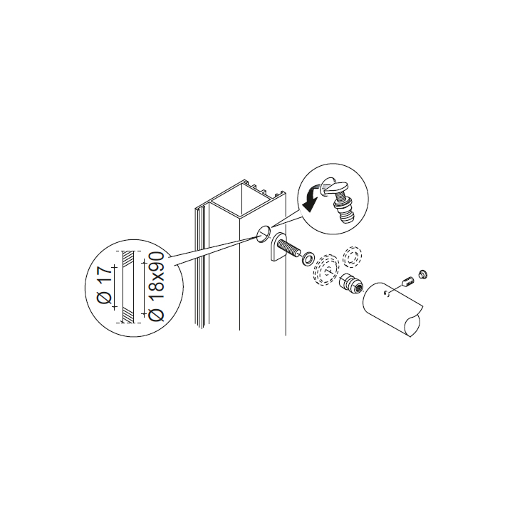 Befestigungssatz für Griffe 03 PBA-Raum keine Schleifen Türen aus Aluminium, Eisen und Holz