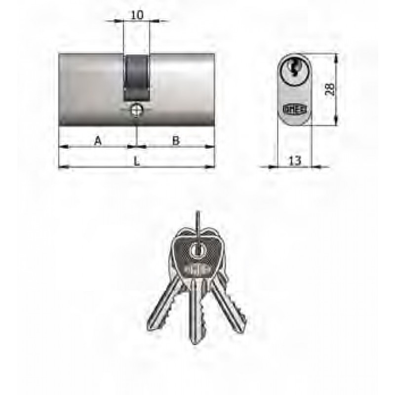 Art.140 / 03 H Omec; Doppelzylinder Messing Nickel Oval (5 Pins)