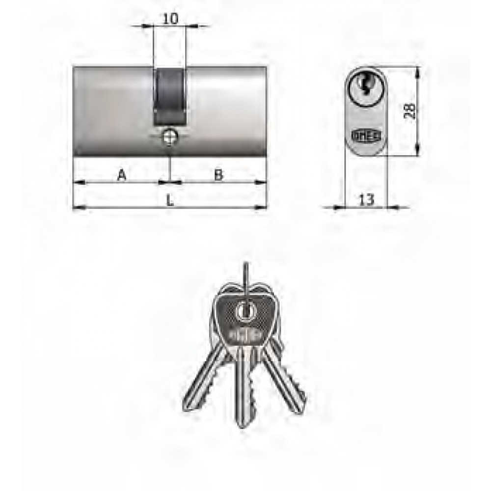 Art.140 / 04 H Omec; Doppelzylinder Messing Nickel Oval (5 Pins)