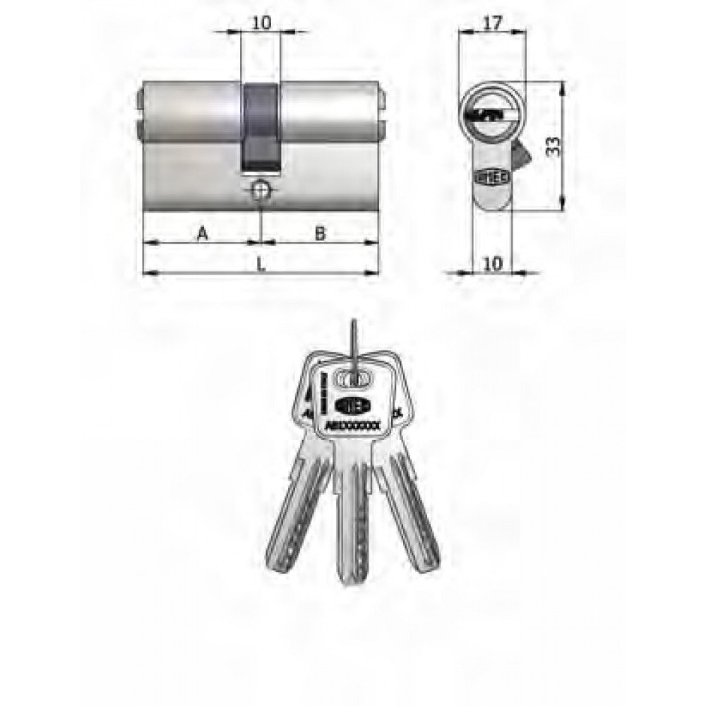 Art.2120 / 06 H Omec; Doppel Zylinder geformt Messing Nickel (6-polig)