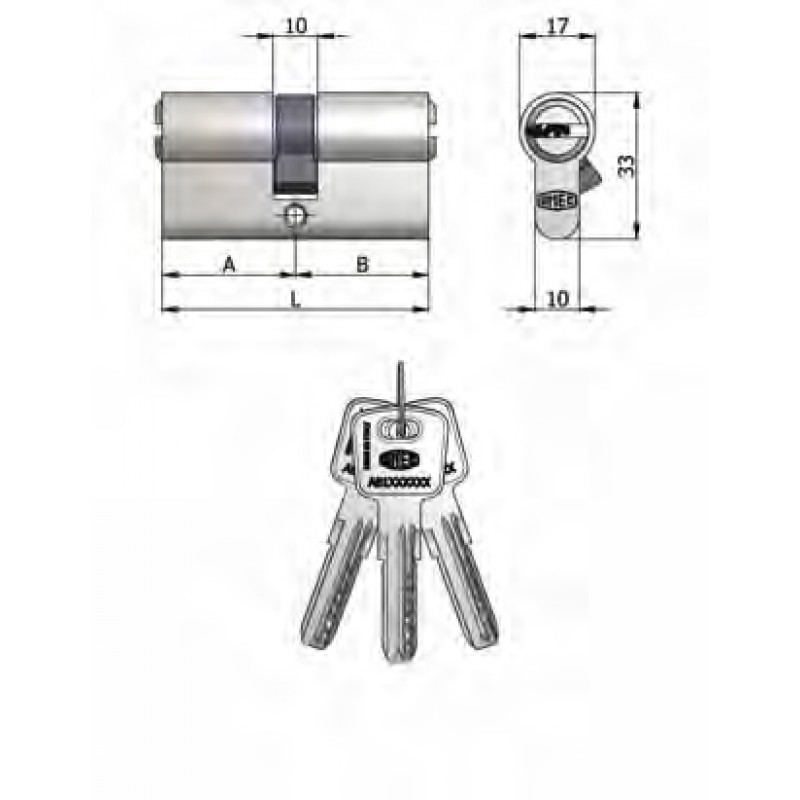 Art.2120 / 17 H Omec; Doppel Zylinder geformt Messing Nickel (6-polig)