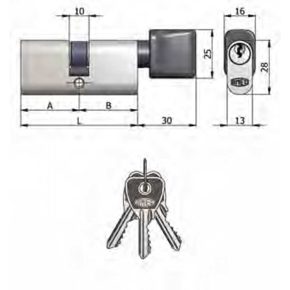 Schwenkzugplatte Art.143 / 06 H Omec; Vernickelt Doppelzylinder mit Drehknopf Messing Oval (5 Pins)