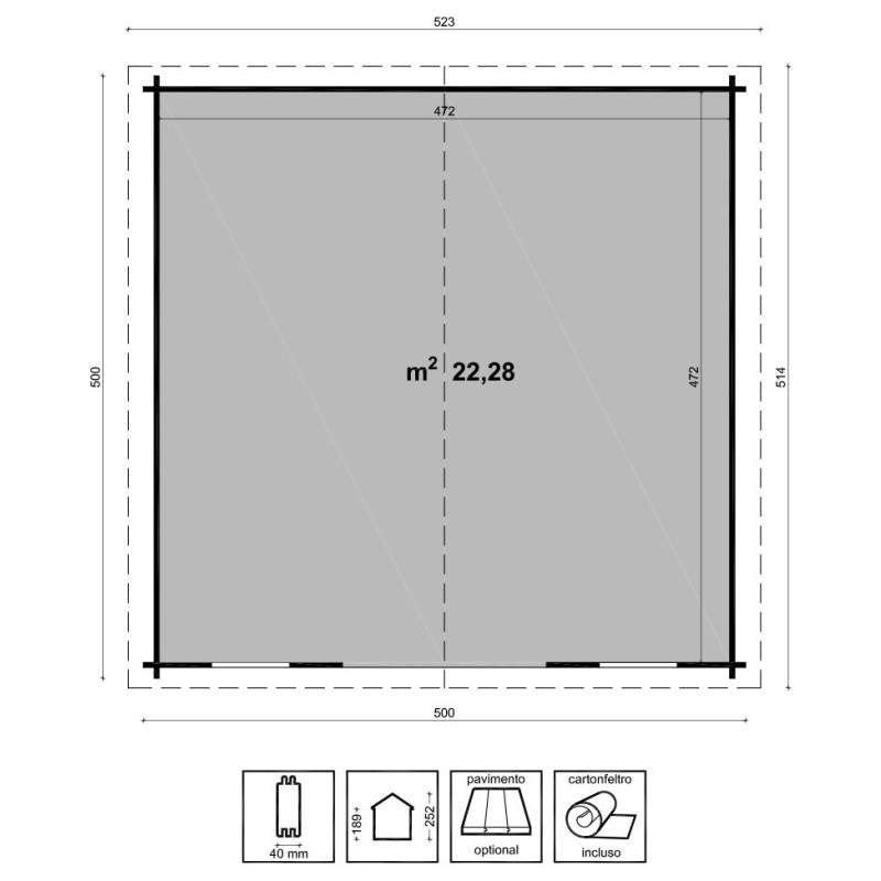 Holzhaus 22 Mq 500x500 cm Camilla Losa