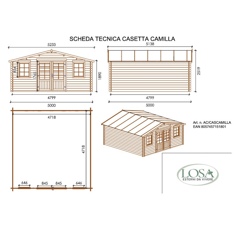 Holzhaus 22 Mq 500x500 cm Camilla Losa