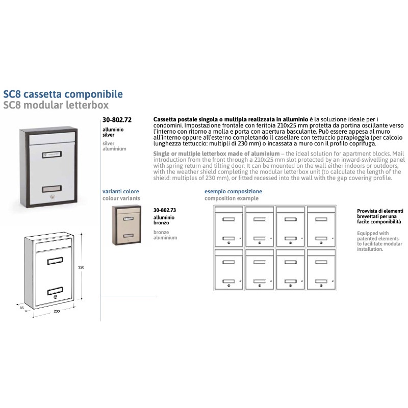 Silmec SC8 Briefkasten Einzeln oder Mehrfach aus Aluminium