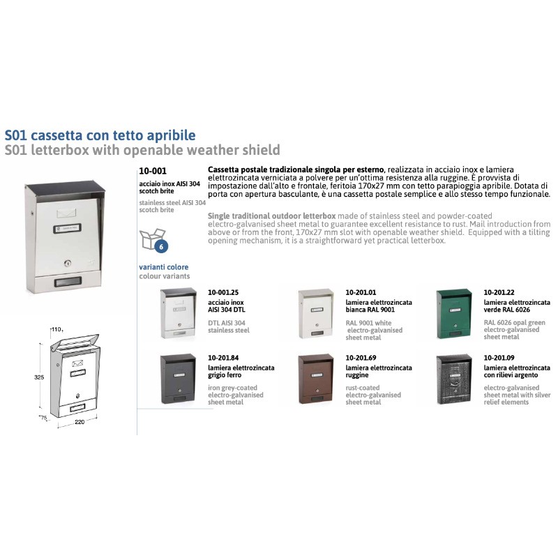 Traditioneller Briefkasten mit Schiebedach Silmec S01