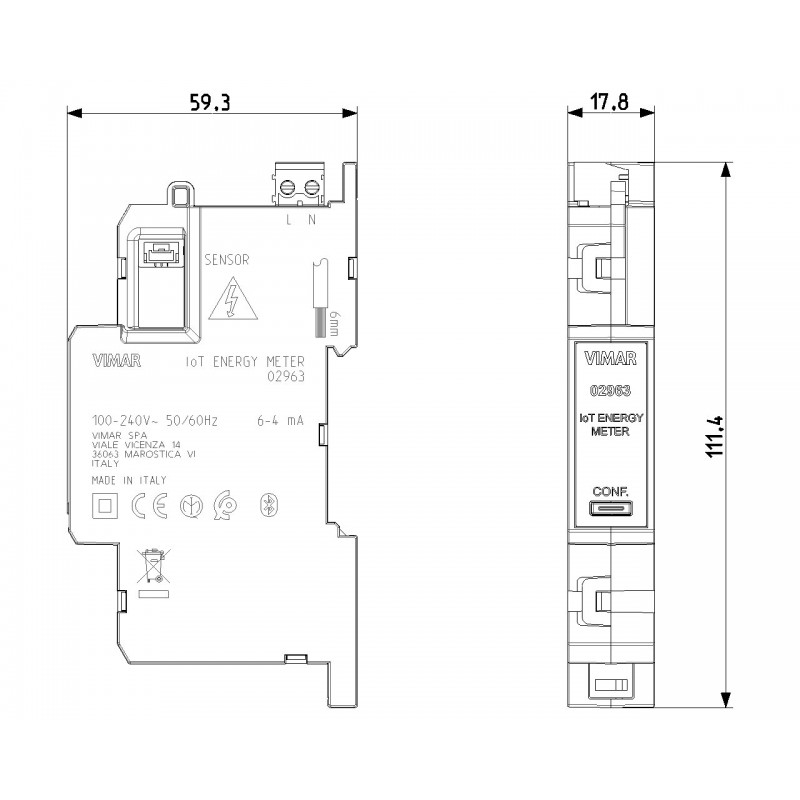 Energy Meter Connected IoT Einphasig 02963 Vimar