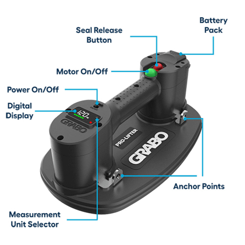 GRABO PRO-LIFTER 20 Elektrischer Vakuumsauger mit Display und Akku