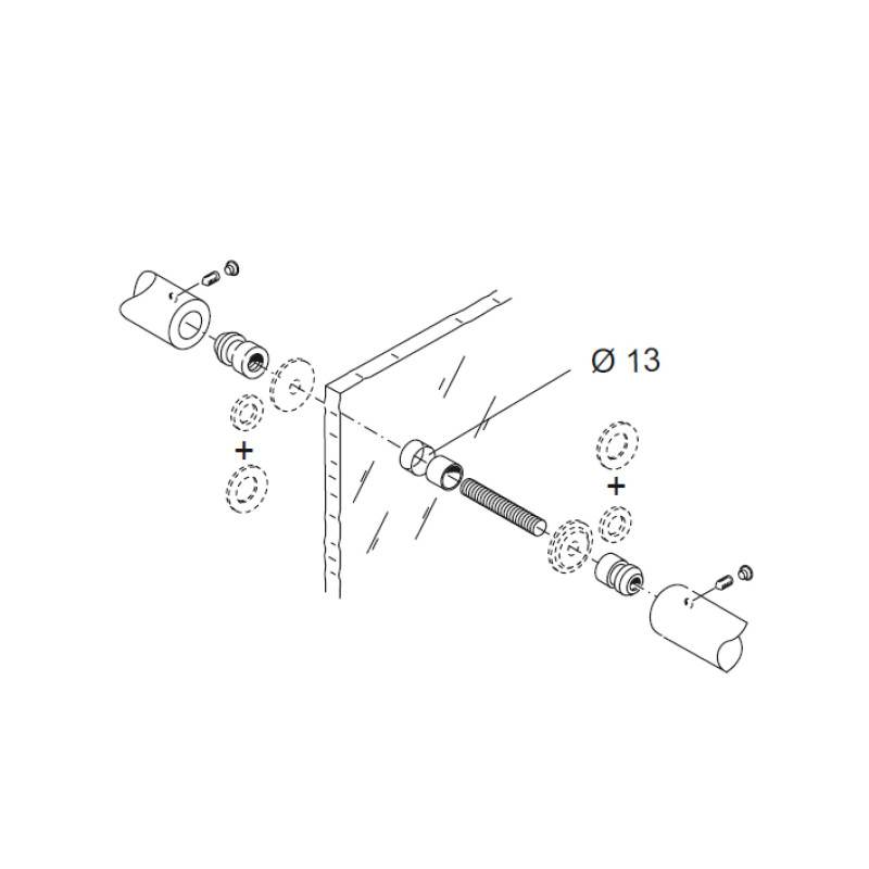 Befestigungssatz für Griffe 04 PBA-Raum kontrastiert für Glastüren