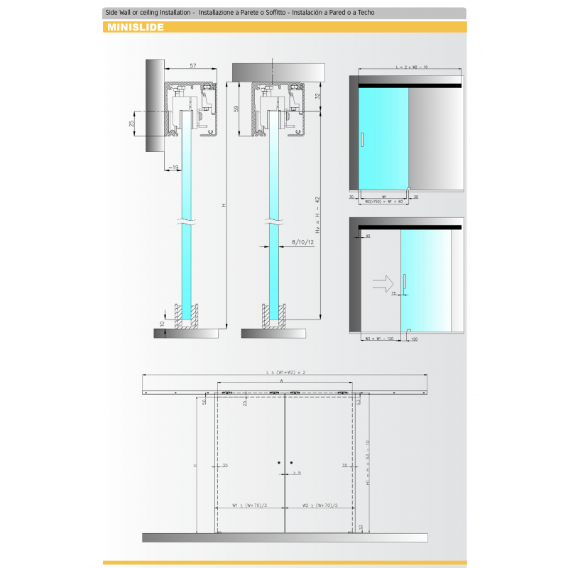 Schiebesatz MiniSlide SbyC Glassystem mit Gleitführung