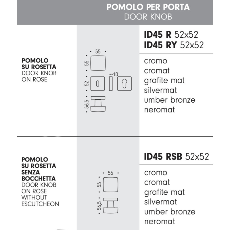 Kubo Colombo Design drehbarer Türknauf 55x55 mm