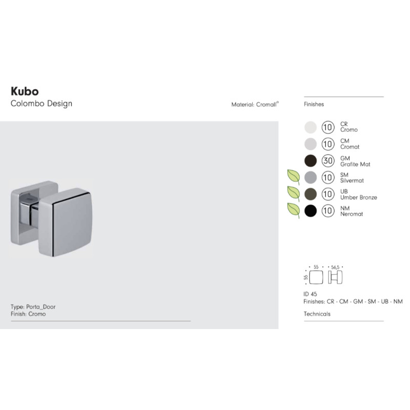 Kubo Colombo Design drehbarer Türknauf 55x55 mm