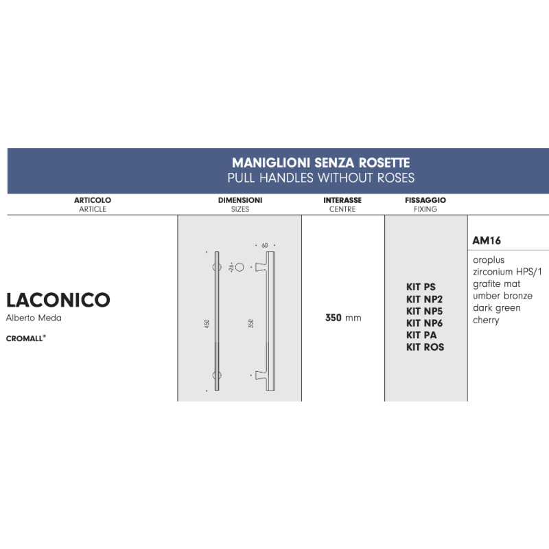 Laconico Colombo Design Stoßgriff für Türen ohne Rosetten Alberto Meda