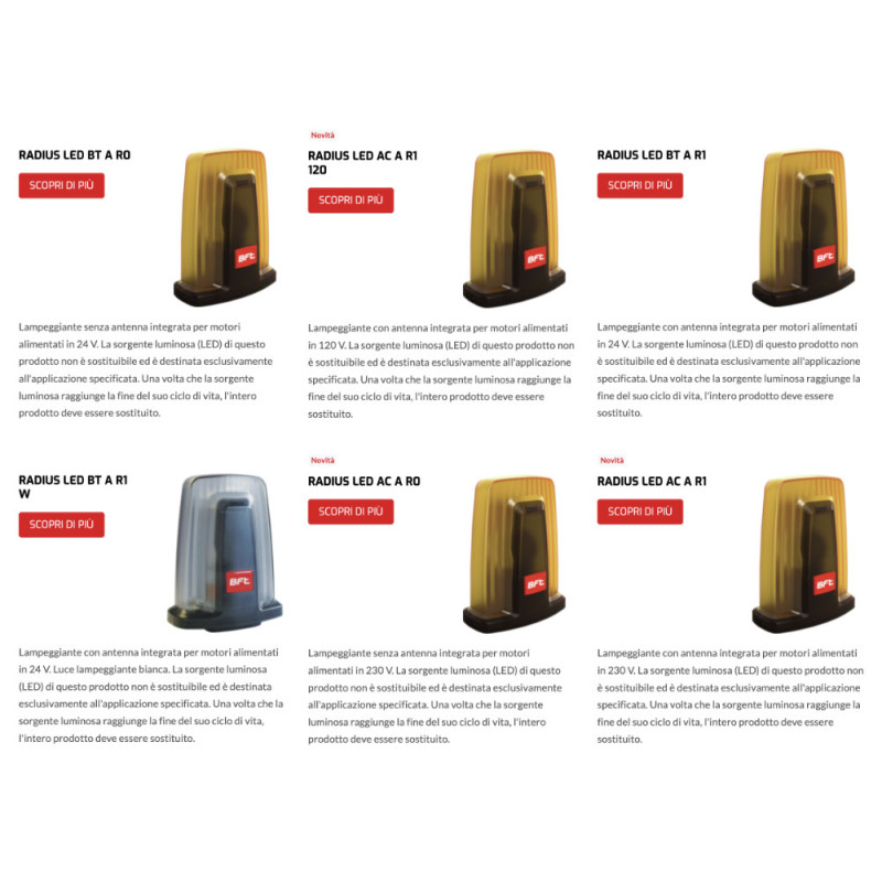 Blinkleuchte für Automatische Tore BFT RADIUS LED Verschiedene Modelle