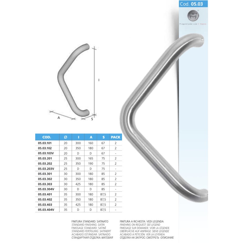 Stoßgriff Edelstahl AISI 316L Rohrform MPM 05.03