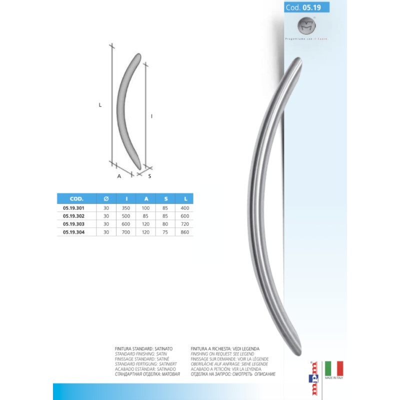 Gebogener Stoßgriff Stahl verschiedene Türgrößen MPM 05.19