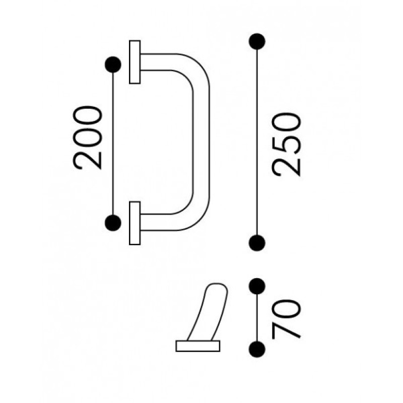 Gebogener Türstoßgriff Arieni 770/E Aba 250 mm Ø45 mm