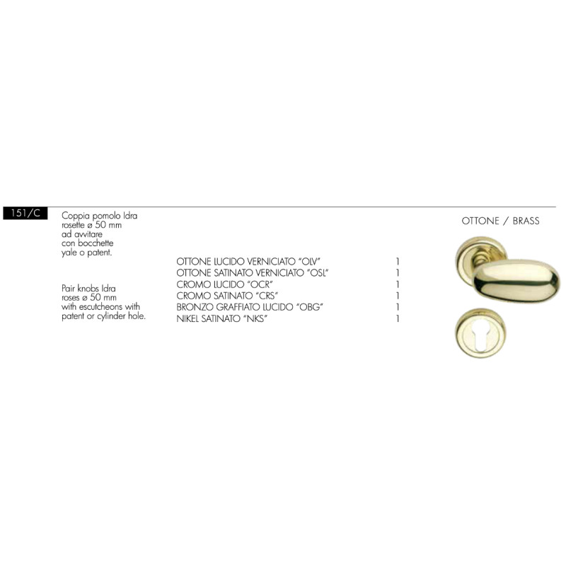 Idra Arieni 151/C drehbarer Türknauf Ø50 mm aus Messing für Türen