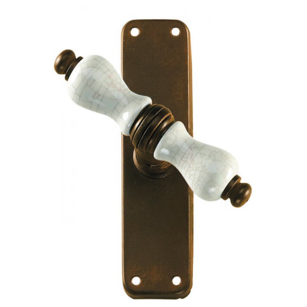 Prag Galbusera Fenstergriff Cremonese mit Plakette Porzellan und Schmiedeeisen