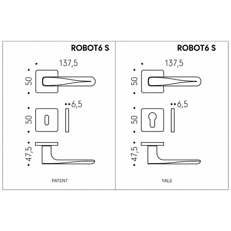ROBOT6 S Colombo Design Türgriff mit quadratischer 6 mm Rosette