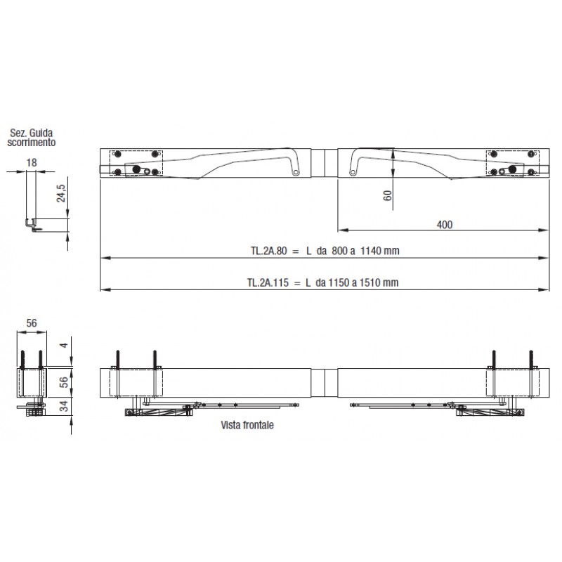 S TEL Doppeltür 80-115cm 230VAC Chiaroscuro am Arm Fensterläden Schwingen