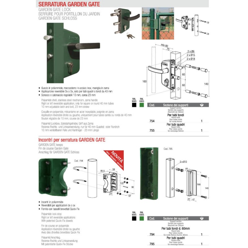 Garden Gate Lock Schloss mit Anschlag Brevetti Adem