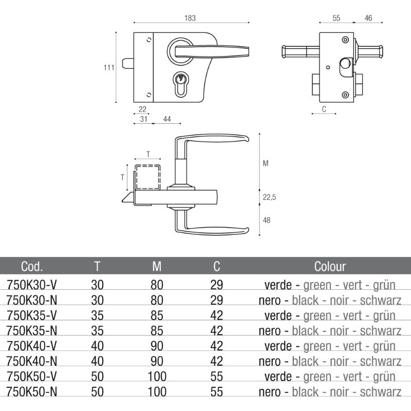 Torschloss Pratik-Lock Komplettset Kit Manuelles