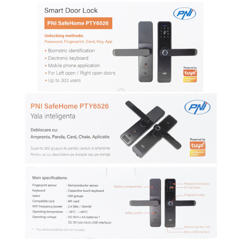 Smart Lock PNI SafeHome PTY6526 Fingerabdruck Code Tag