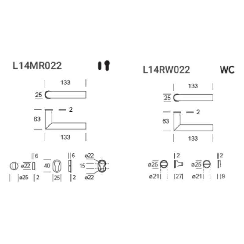 Toledo L14 Minimal Reguitti Inox Griff für Innentüren