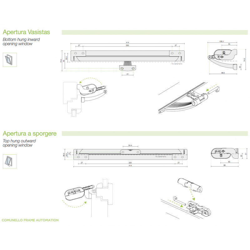Drei-Aktuator Liwin Kette L35 Radio 3W-Net 230V ​L=2500<3750 Comunello Mowin