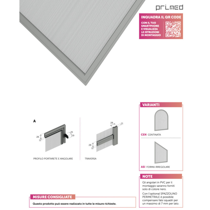 PRIMED Feststehendes Moskitonetz mit Seitenteil für Fenster FISSA 90