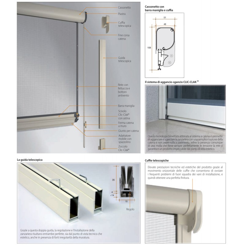 Moskitonetz Bettio Range Klick-Klack Cassone gerundet vertikalen Ketten