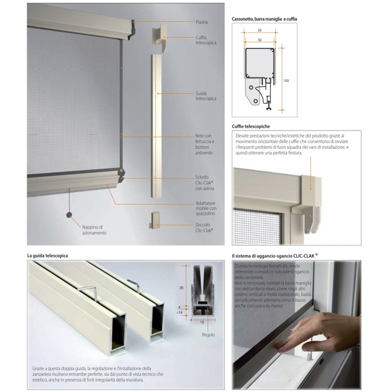 Moskitonetz Bettio Rosy Frühjahr gerieben Klick-Klack und Guides vertikale Feder